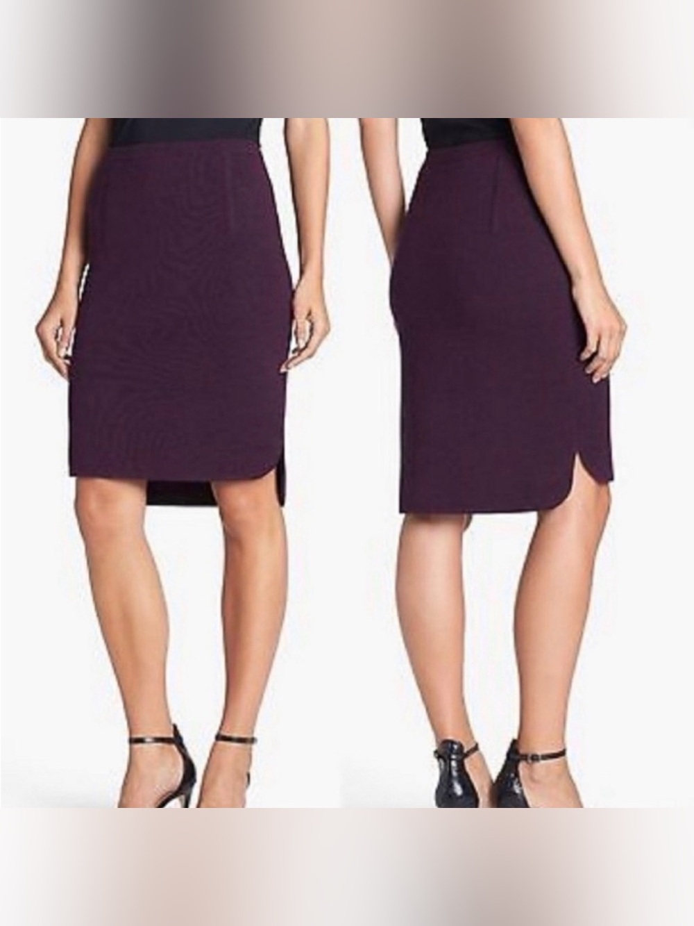 Eileen Fisher Knee Length Merino Wool Shirt Tail‎ Skirt Eggplant/Purple Small